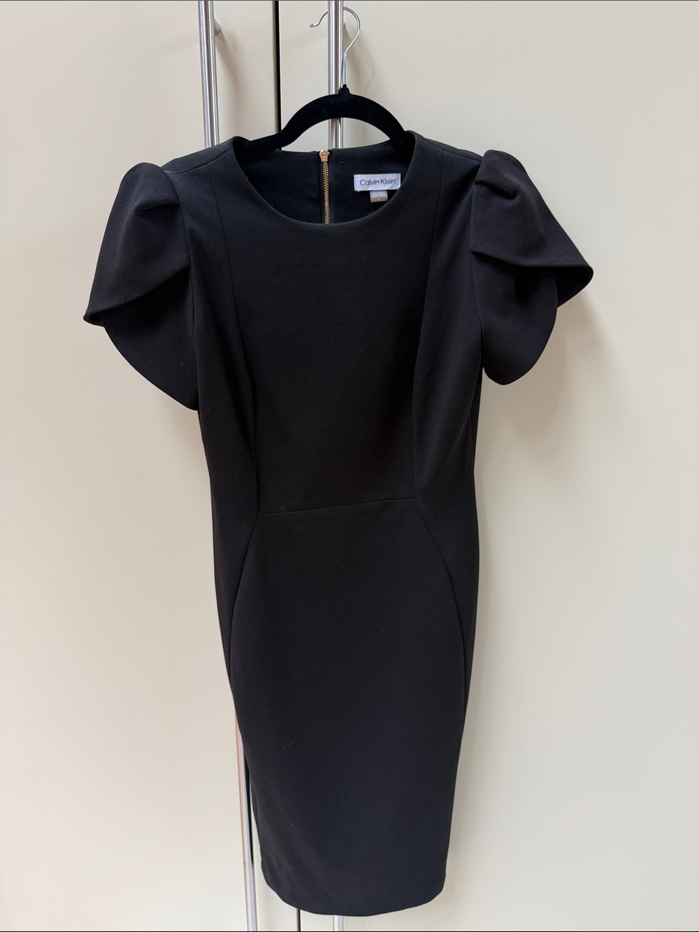 Calvin Klein Black Mini/Midi Dress with Sculpted Puff Sleeves
